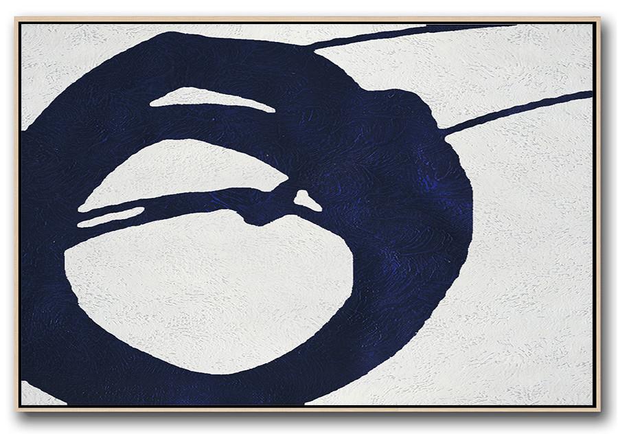Horizontal Abstract Painting Navy Blue Minimalist Painting On Canvas - Art For Sale Uk Huge